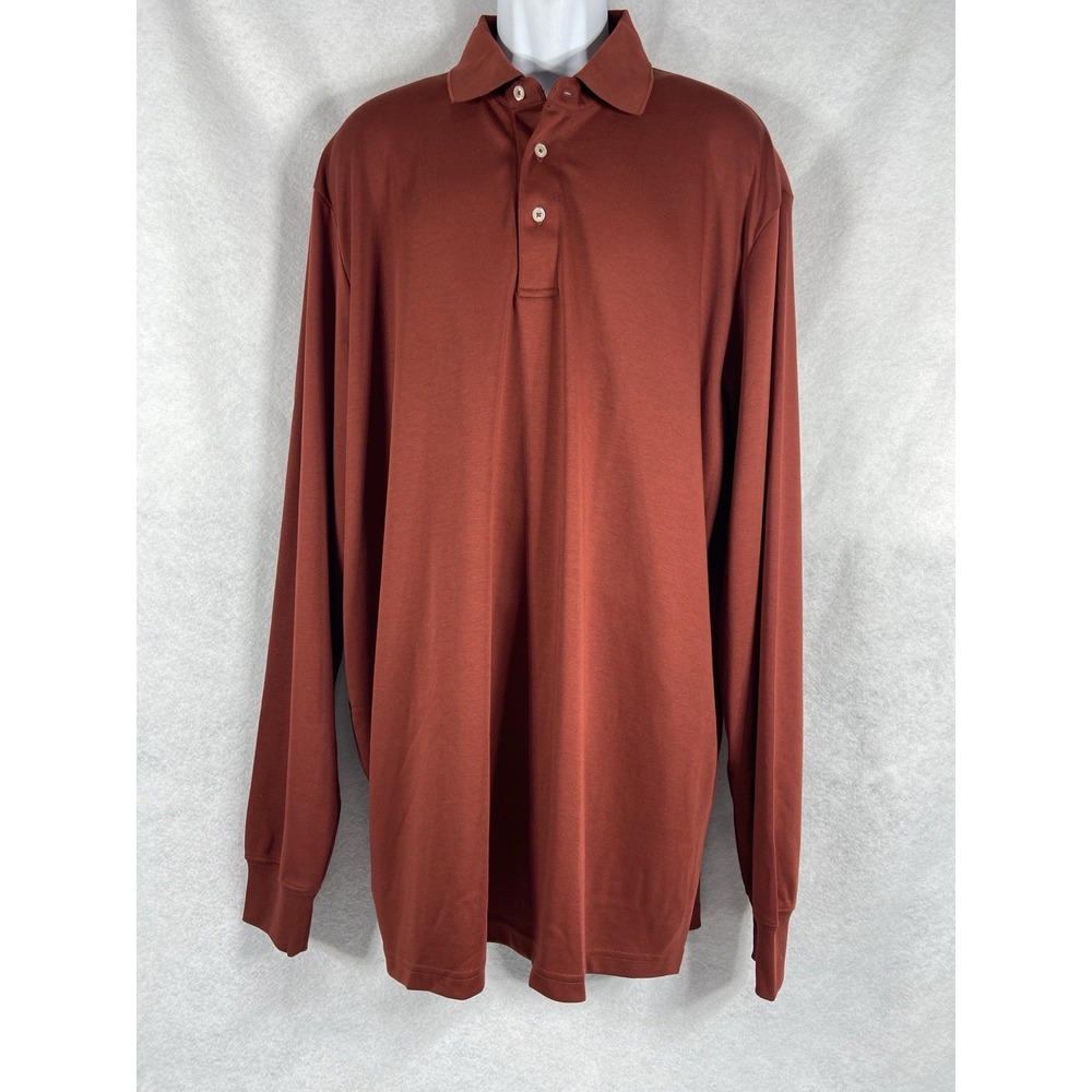 Lands End Polo Shirt Mens 2XLT Orange Long Sleeve Traditional Fit‎ Office NWOT